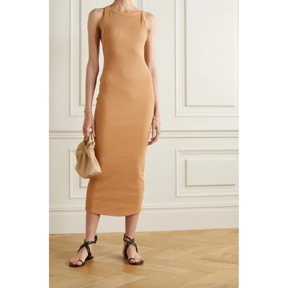 The Line By K Maribel Asymmetric Back Ribbed Stretch Cotton Jersey Midi‎ Dress M